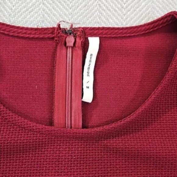Sheinside Maroon & Black Bodycon Faux Wrap Dress Women's Medium Stretch EUC - Picture 5 of 11